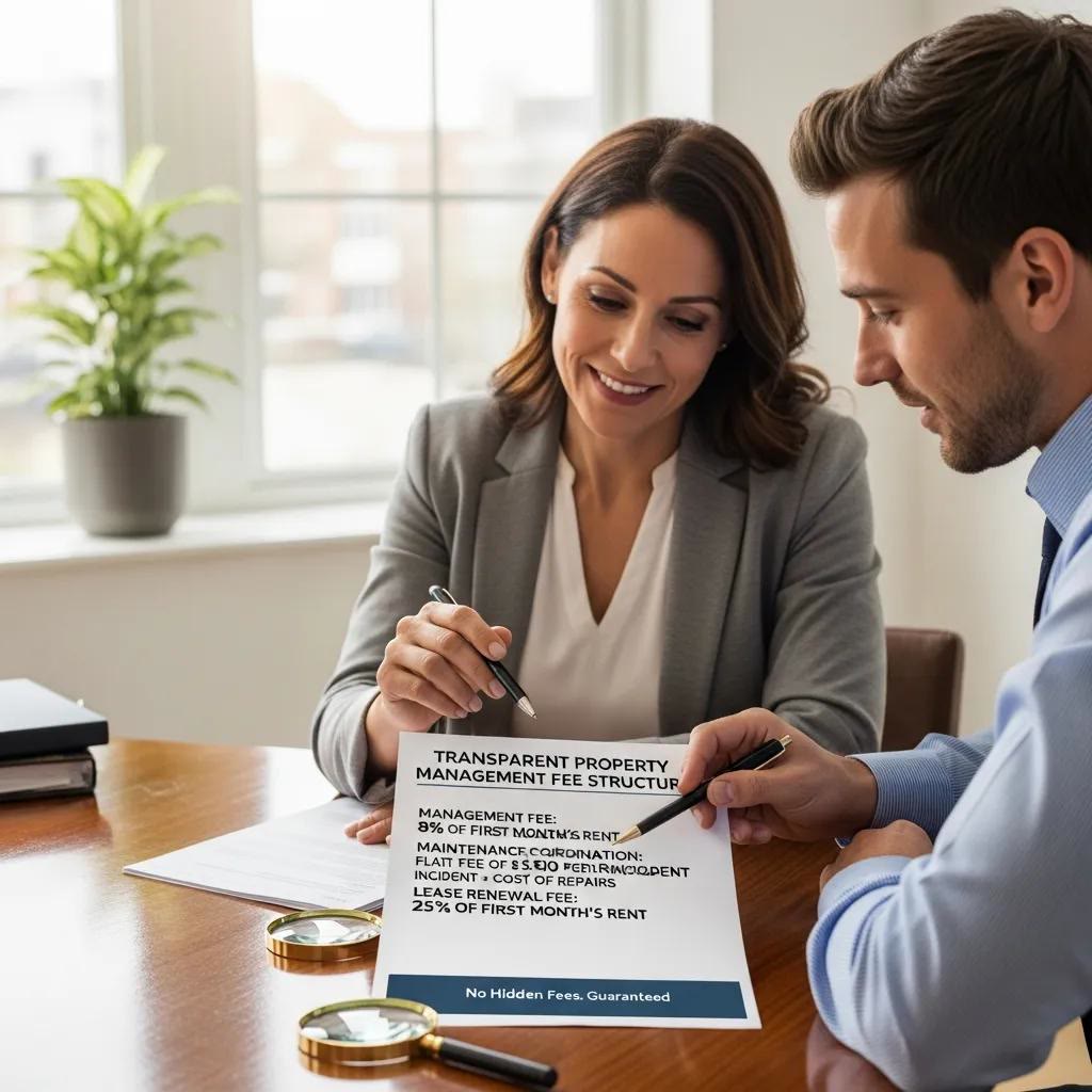 Owner and manager reviewing clear, transparent pricing for property management services